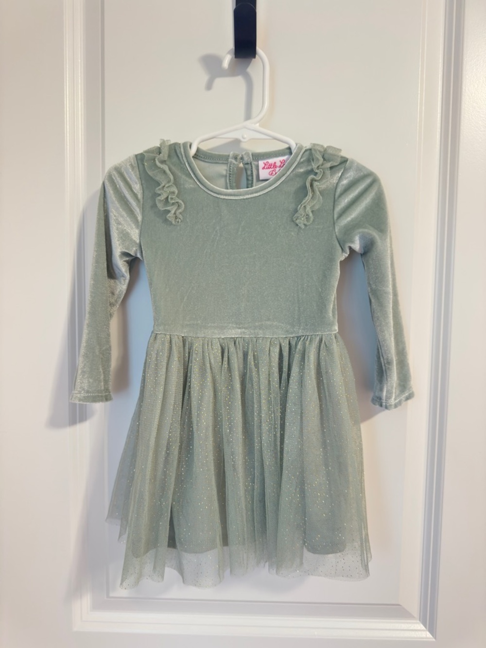 Little Lass Baby 18m Girls Velvet Dress in Sage Green